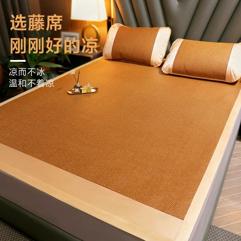 Summer rattan mat ice silk soft mat three-piece set summer new foldable student dormitory single straw mat 1816