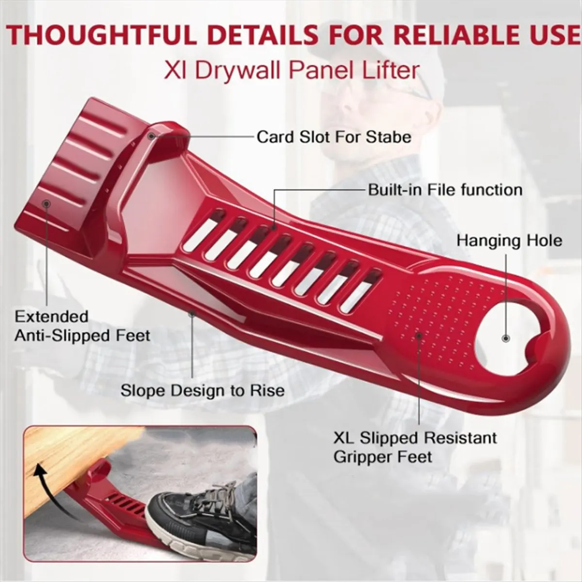 HGHO 2Pack Drywall Lift Tools,Metal Sheetrock Lift,Multifunctional Foot Panel Lifter, for Wall Panels & Door Installation
