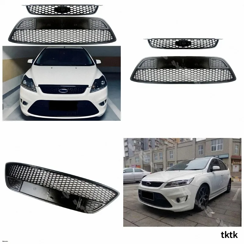 Glossy Black Honeycomb Front Bumper Upper&Lower Grille For Ford Focus ST MK2  2009-2013 2009 2010 2011 2012 2013
