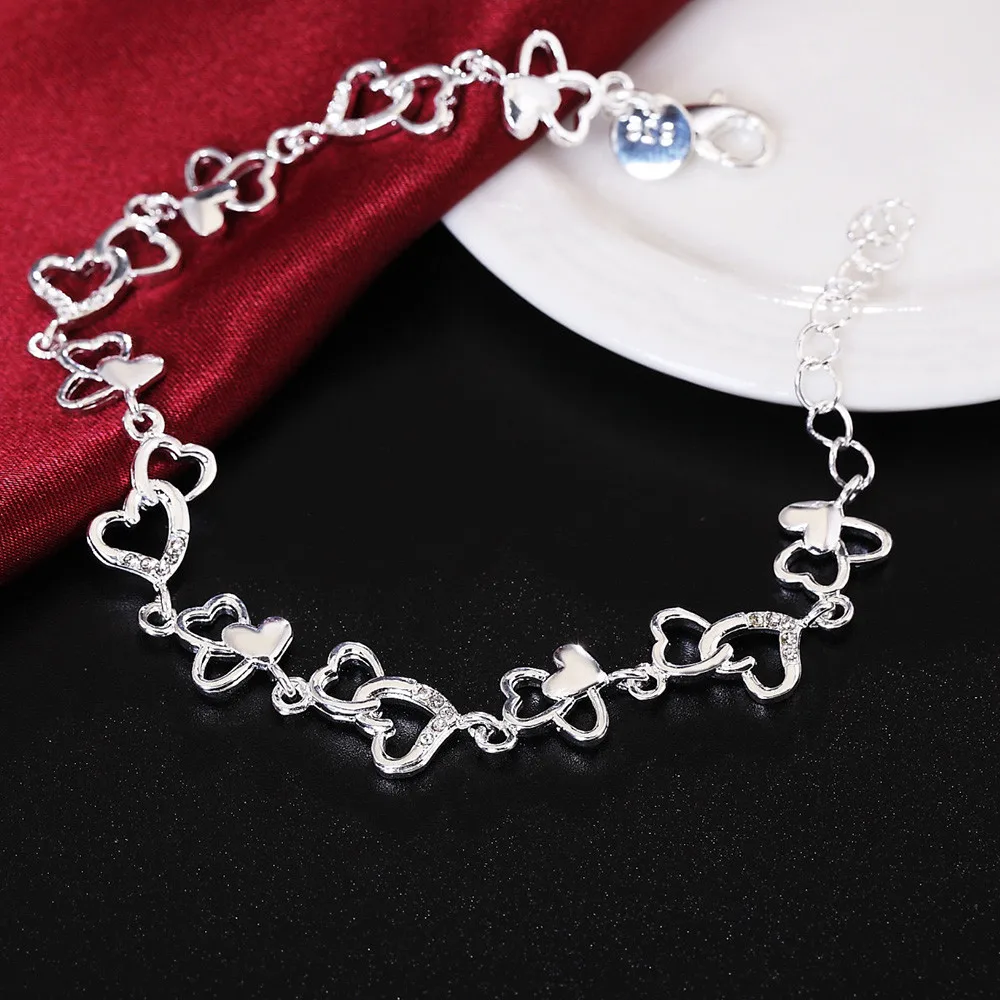 8 Inches 925 Sterling Silver Full Heart Zircon Bracelet For Women Fashion Wedding Couple Party Jewelry Gift Wholesale