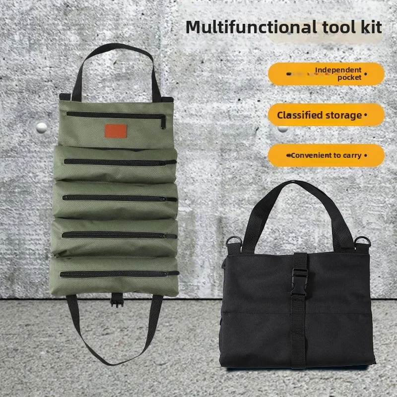 Car First Aid Kit Wrap Roll Storage Case Tool Roll,Multi-Purpose Roll Up Tool Bag,Wrench Roll,Canvas Tool Organizer Bucket