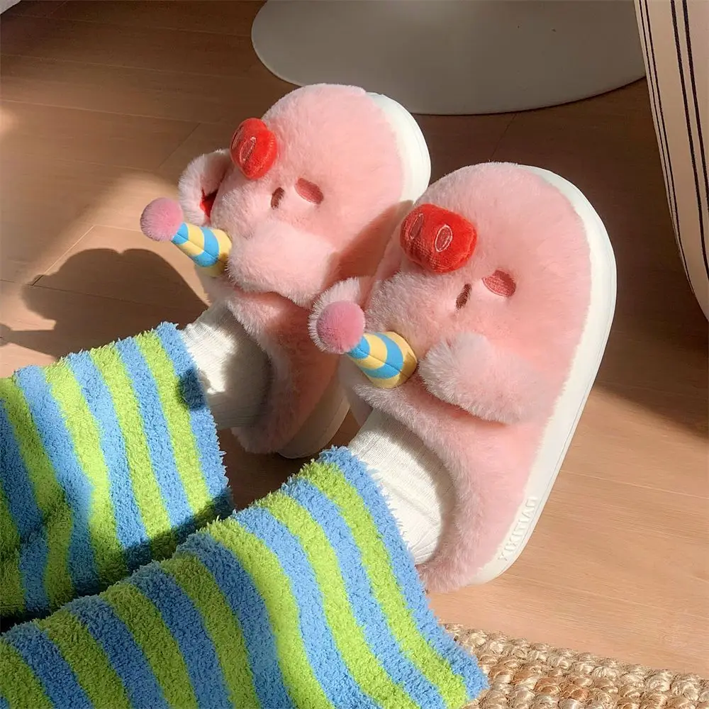 Fluffy Pink Piggy Slippers for Women Winter Indoor Anti-Skid Home Slippers Warm Furry Piglet Mules Shoes Animal Slippers Adult