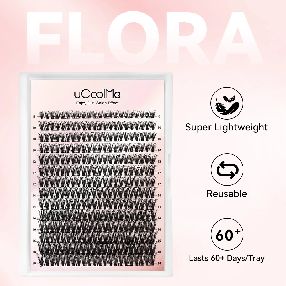 UCoolMe Extension de cils flore bande Ultra mince D Curl naturel large portée vaporeux grappes de cils faux cils paquets outils de maquillage