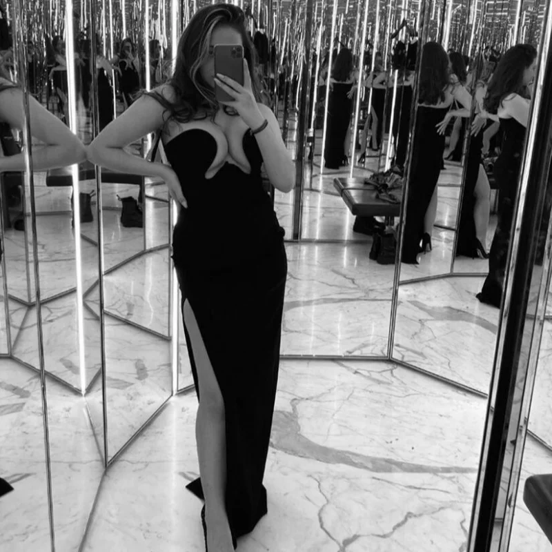 

Сексуальное вечернее платье для ночного клуба без бретелек с открытыми плечами и высоким эластичным бандажным разрезом Вечернее коктейльное платье для торжественных мероприятий