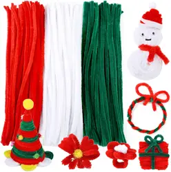 150PCS Christmas Pipe Cleaners Craft Supplies, Red Green White Chenille Stems for DIY Arts & Crafts Project Making and Christmas