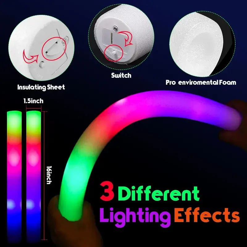 30 pçs bastões de brilho de espuma com 3 modos led colorido piscando brilho no escuro fontes de festa casamento raves concerto