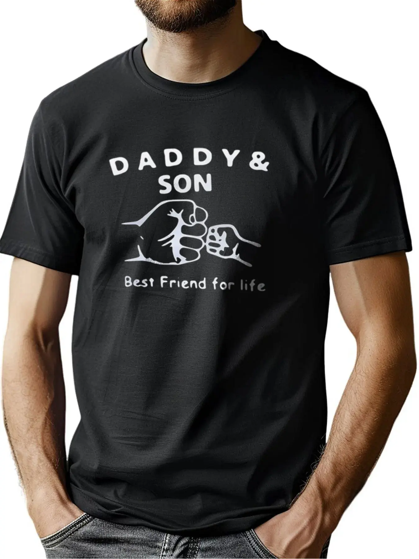 

Men's Soft Cotton Crew-Neck Tee With Daddy Son Best Friend For Life Print Fathers Day Gift Machine Washable For Outdoor Activiti