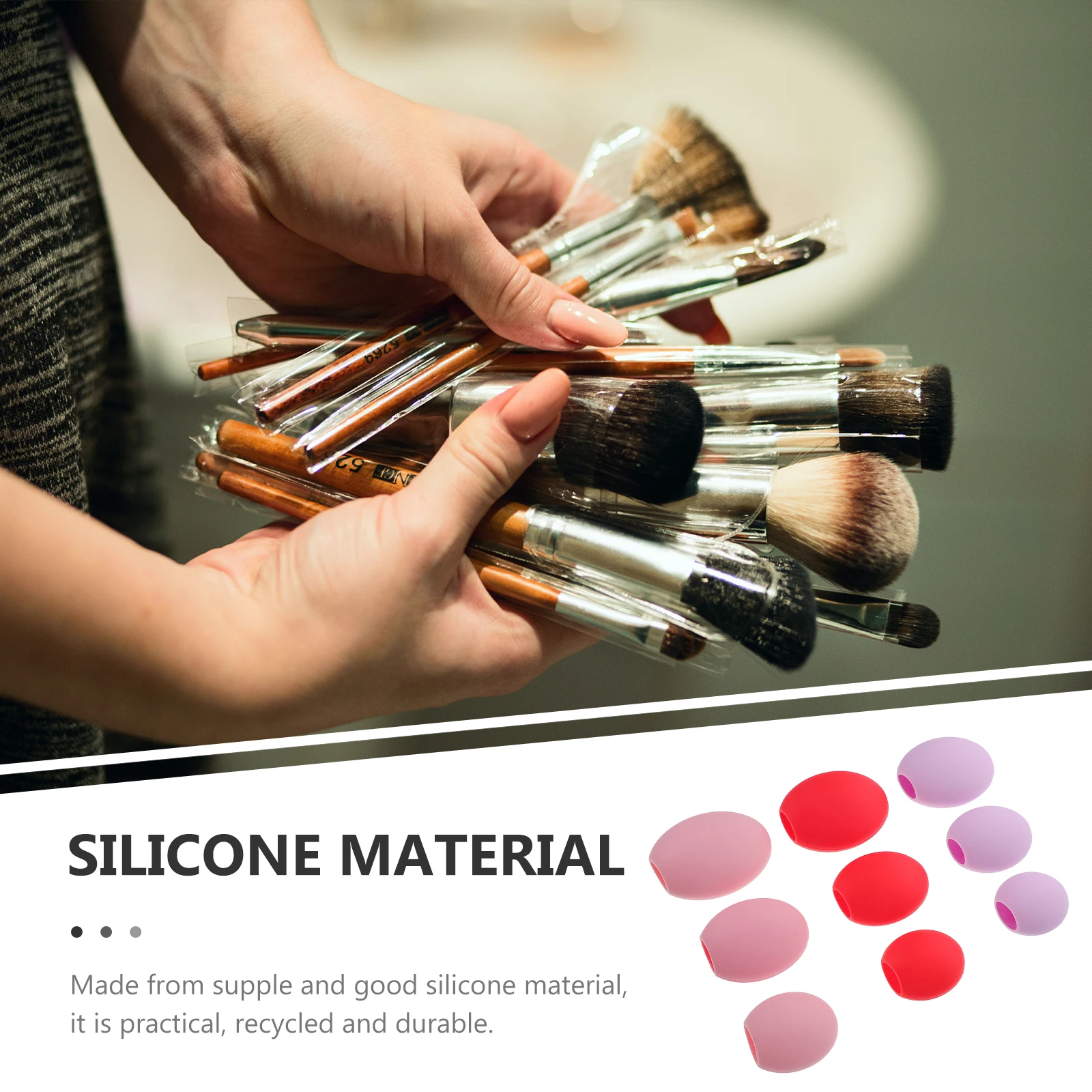 

9pcs Silicone Makeup Covers Dustproof Brush Head Guards Brush Caps Travel Holder Durable Keep Shape Hygienic