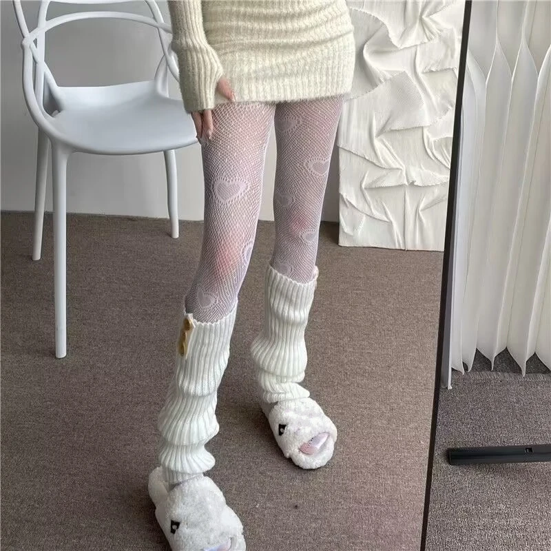 Cute Heart Flower Mesh Stockings Japanese Lolita Tights Stockings White Fishnet Pantyhose Girls Women Summer Legging Stocking