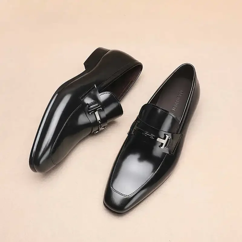 

2024 Spring And Autumn New Men's Formal Shoes Genuine Leather Square Head Business Casual Shoes Wedding Leather Shoes