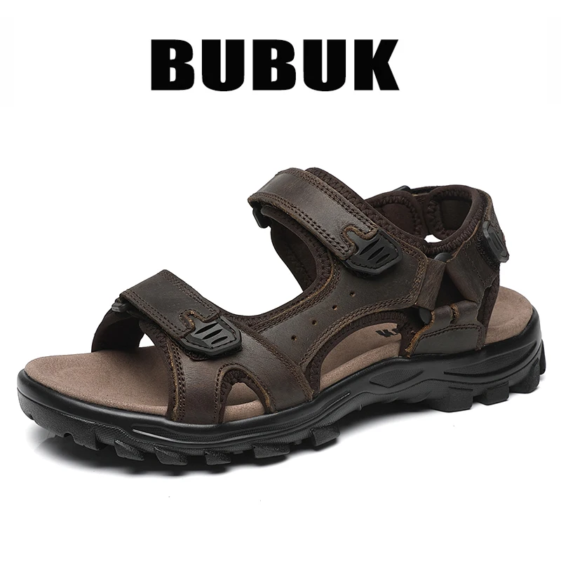 

Bubuk First-Layer Cowhide Men's Outdoor Casual Sandals, Fashionable and Versatile Open-Toe Design, Adjustable for All Seasons, Comfortable Flat Beach Shoes, Men's Water Shoes
