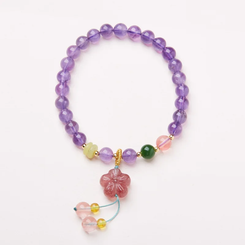 

Natural 6MM Amethyst Bracelet for Women Strawberry Crystal Money Flower Bracelet New Chinese Style Crystal Bracelet Gifts