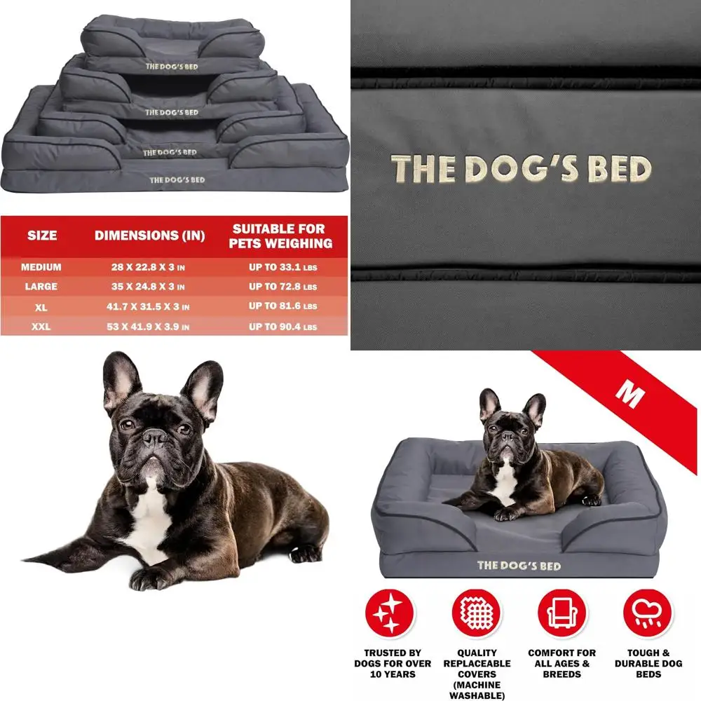 

Ортопедическая пенопластовая кровать для собак — водонепроницаемая, среднего серого цвета с черной отделкой, стандартная опора, съемные чехлы