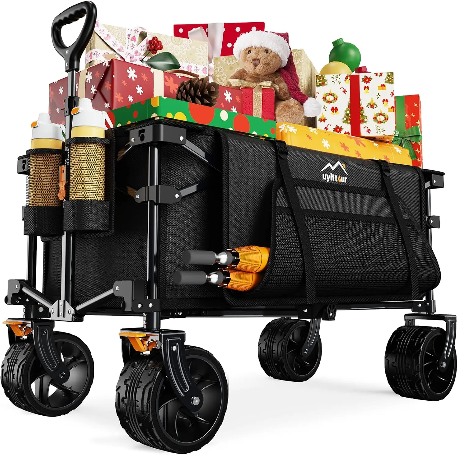 

Heavy Duty Foldable Wagon Cart with Big Wheels, Side Pocket and Brakes for Outdoor Activities