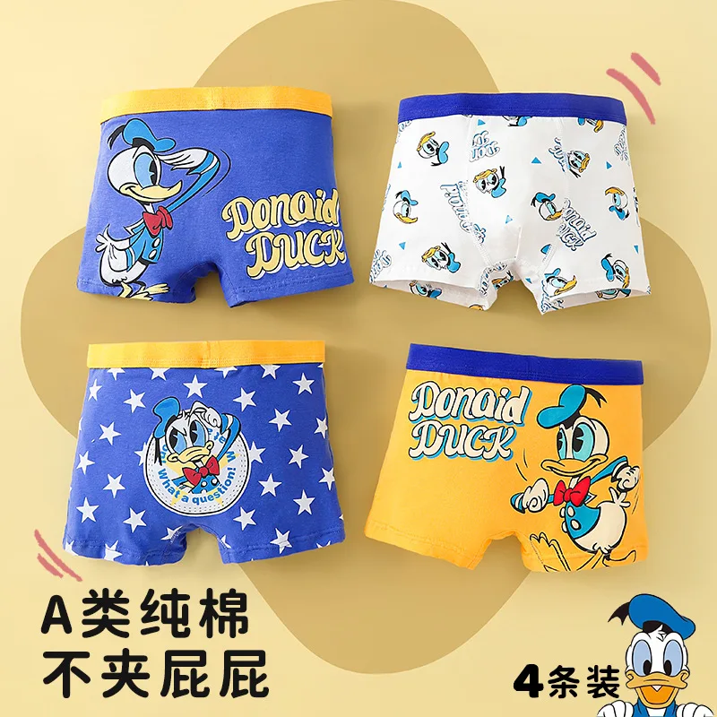 

4Pcs Disney children's underpants cartoon Donald Duck cotton boxer shorts little boy student boxer shorts