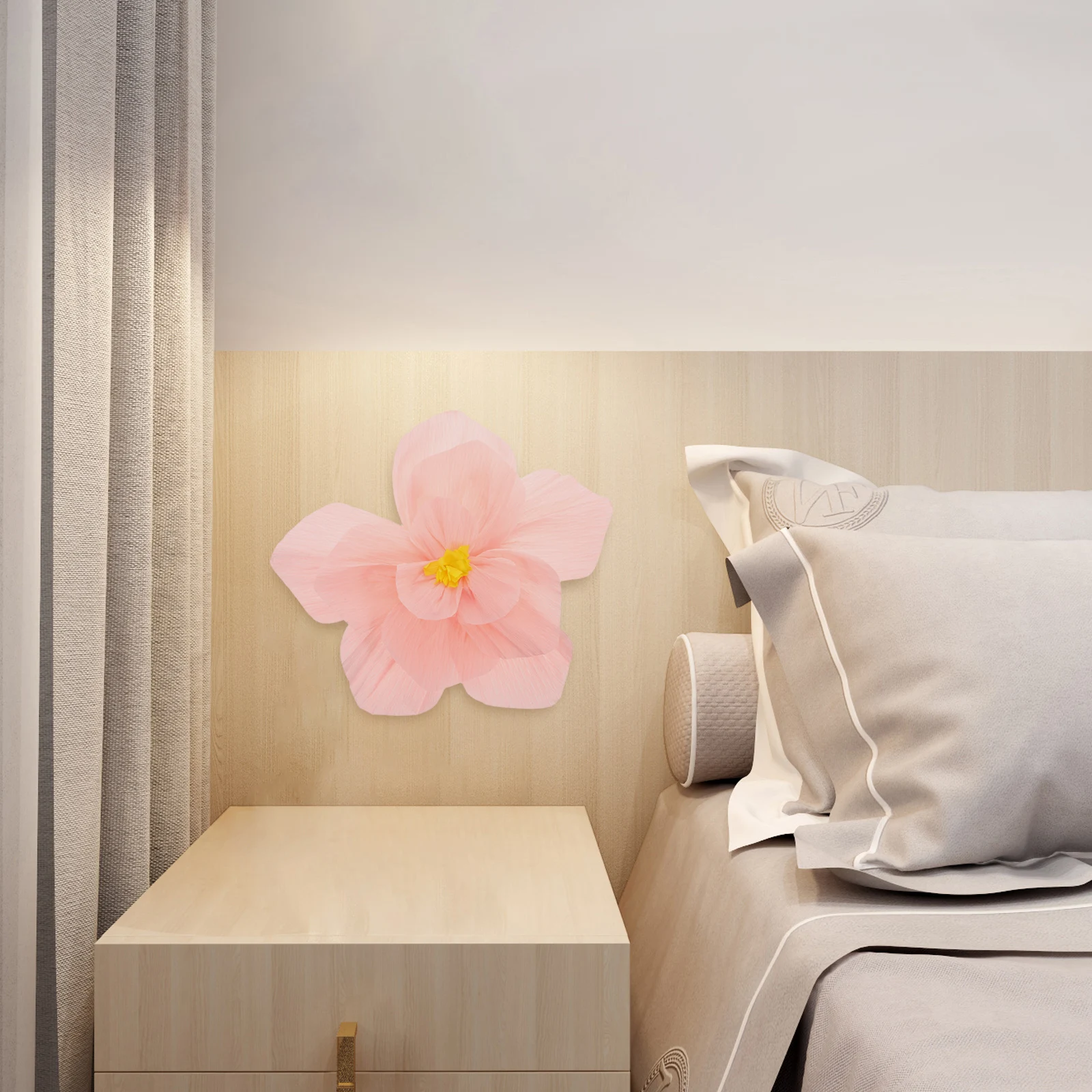 

3D Crepe Design Paper Flowers Wall Decor Nursery Room Bedroom Birthday Party Floral Backdrop Thicken Embossed Self-Stick