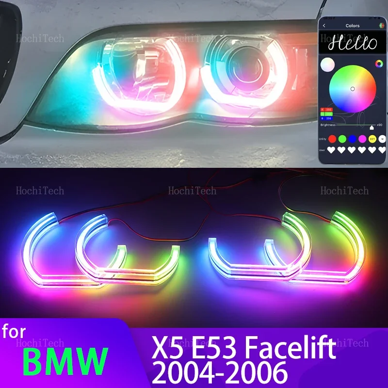 

Для BMW X5 E53 Facelift 2004 2005 2006, приложение, динамические RGB кольца «ангельские глазки», DRL с указателем поворота