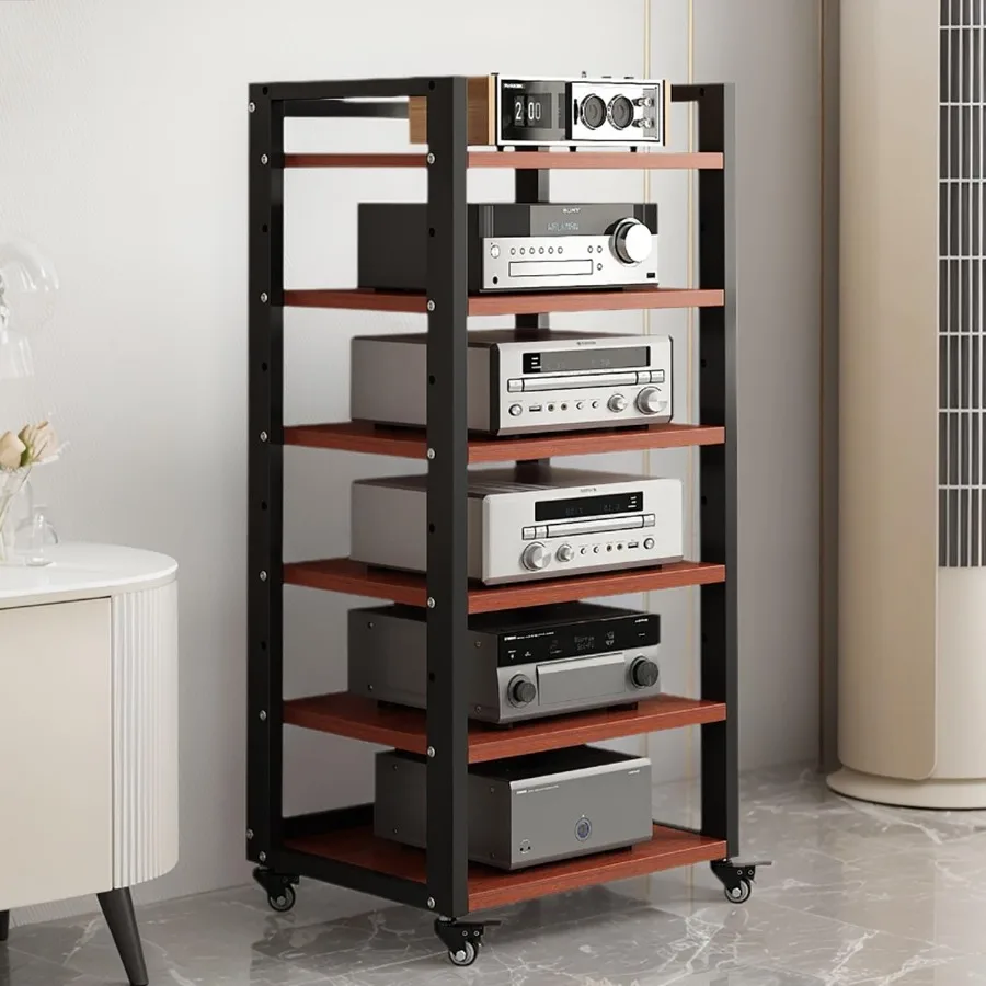 6 Tier AV Media Stand Movable Record Player DVD CD Audio Rack Tower Holder Adjustable Entertainment Video Game Equipment Consol