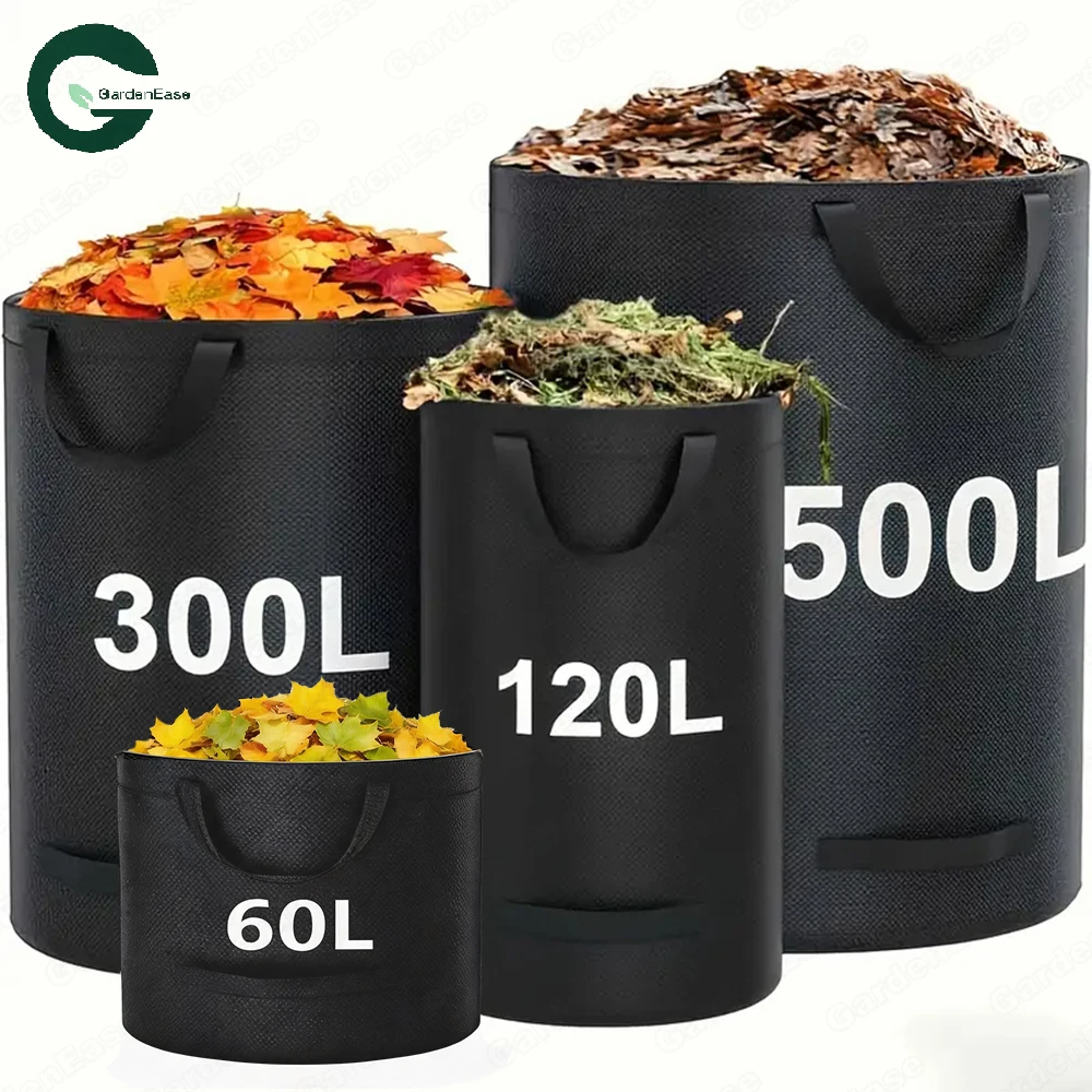 60/120/300/500L Reusable Yard Waste Bag Lawn Leaf Bags Self-Standing Garden Leaf Waste Bag for Yard Cleaning, Harvesting Storage