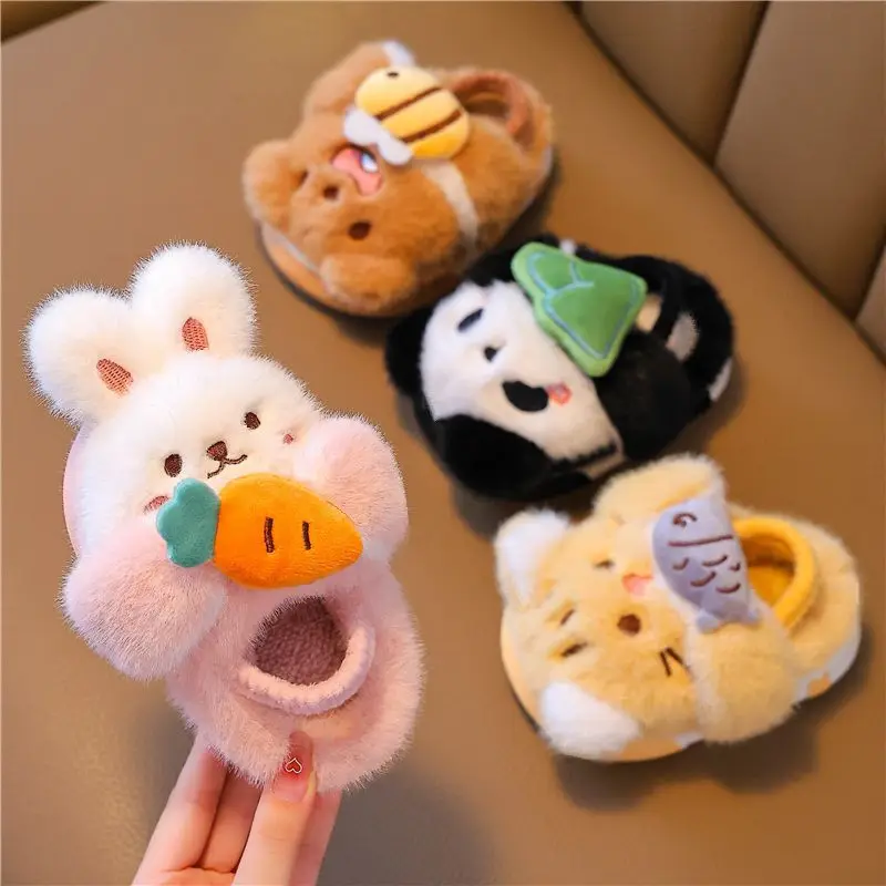 

Girl Cotton Slippers Autumn Winter Thicken Velvet Cartoon Kids Home Shoes Indoor Boy Cotton Slippers Kawaii Keep Warm