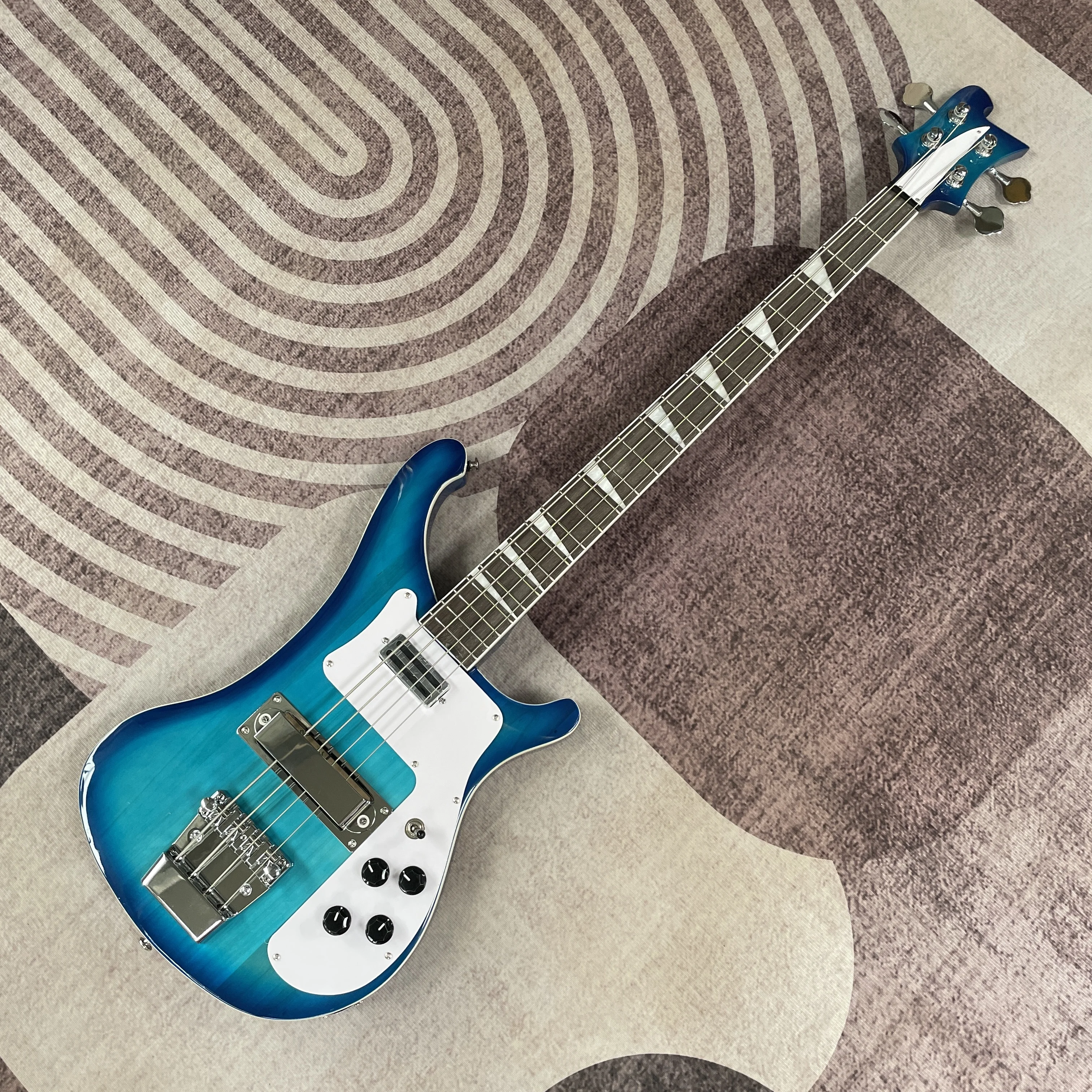 

4-String Gem Blue Electric Bass Guitar, White Pickguard with Black Tuning Pegs, 22-Fret Rosewood Fingerboard Electric Guitar