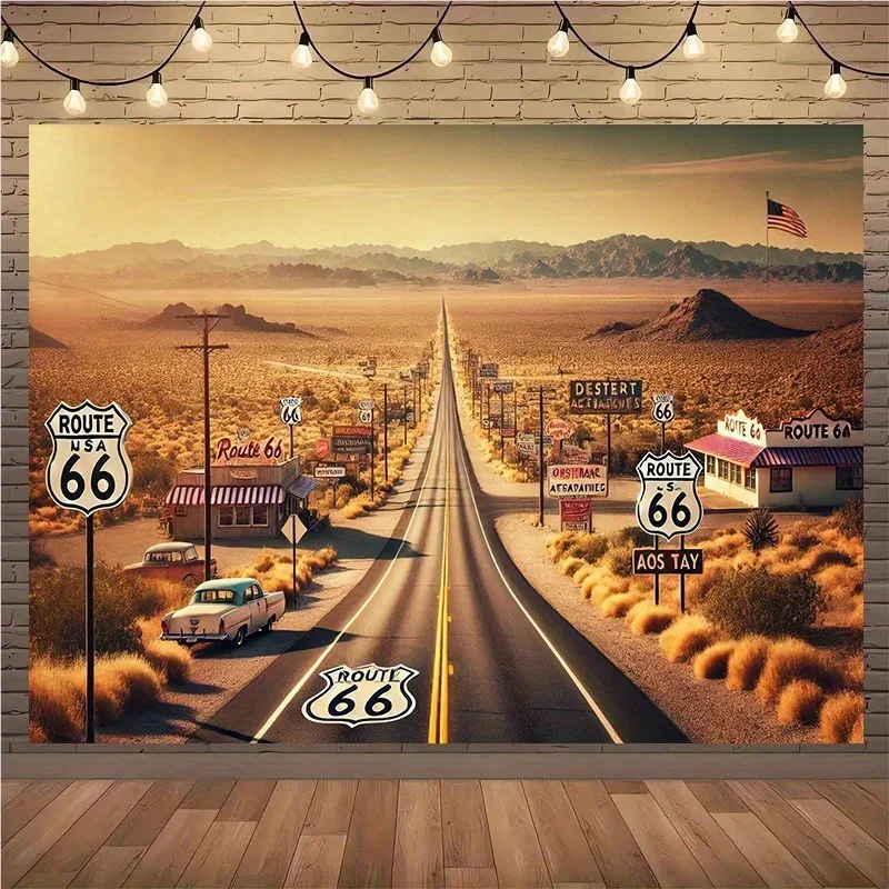1, tela de fondo Ruta 66, decoración de fondo, habitación, accesorio de estudio fotográfico: adecuado para decoración del hogar, fiestas