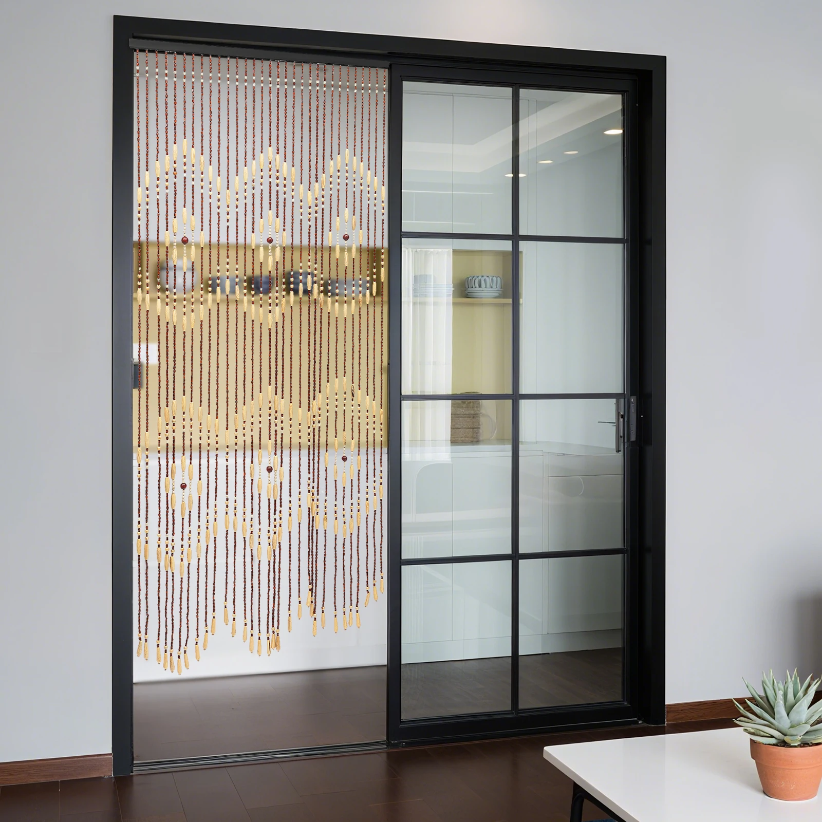 Traditional Chinese Decor Wooden Beaded Curtain with 31 Bead Chains, Hanging Partition Screen for Doorway Window, 35.4\*68.9inch Dustproof Semi-transparent Wood Bead Curtain for Living Room Bedroom Entrance