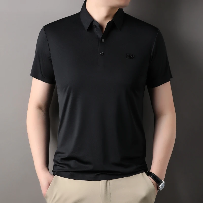 Brand Embossed Polo Shirt Men\'s Short sleeved Ice Silk Breathable Top 2024 Summer New Business Casual High Quality lapel T-shirt