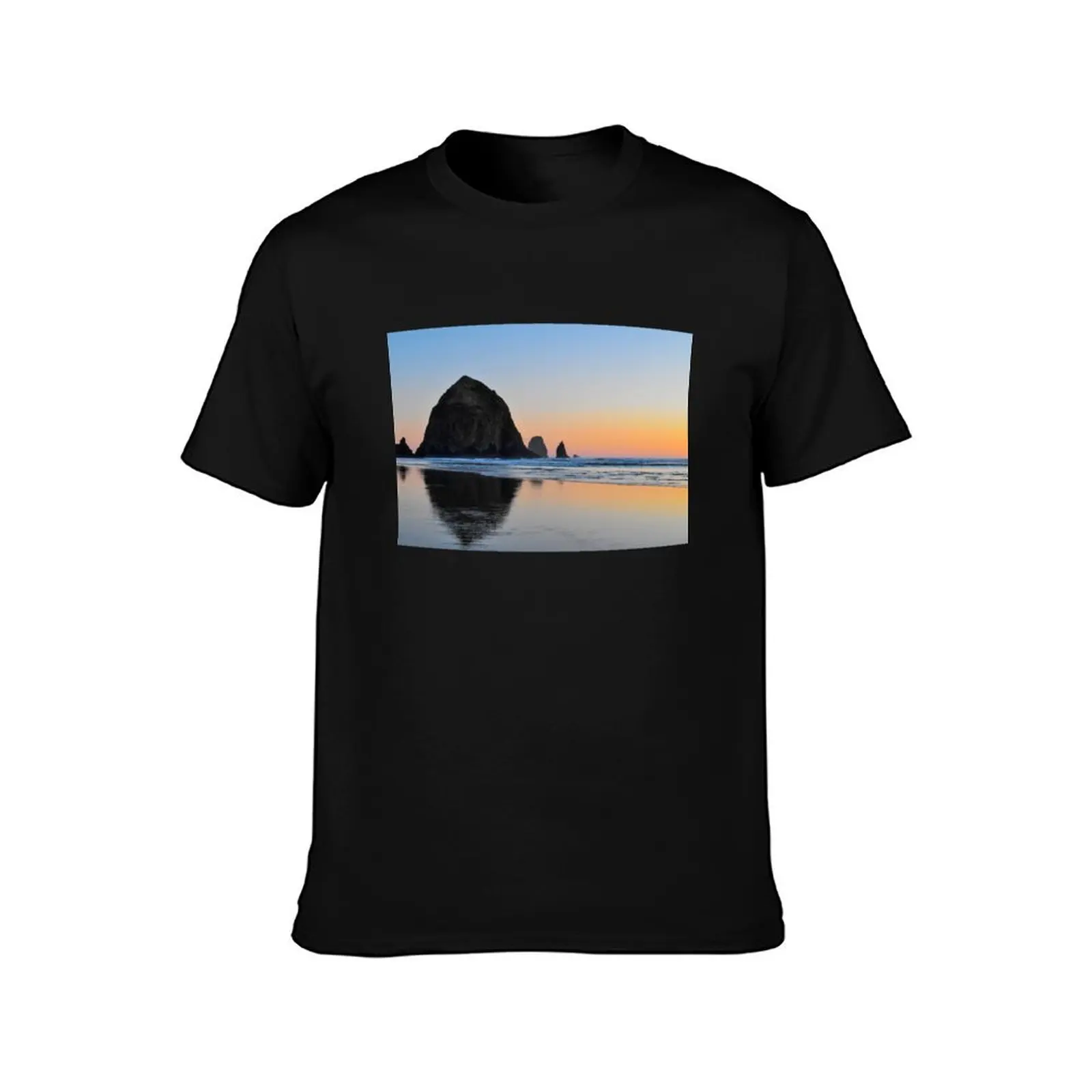 Haystack Rock on Cannon Beach T-Shirt Fashion Pattern Printed Tee Shirt T-Shirt