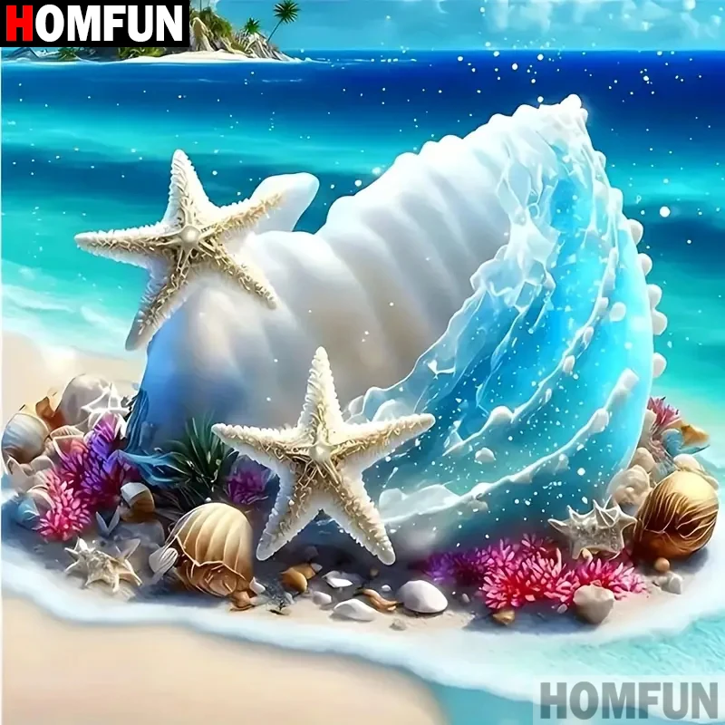 

HOMFUN Diy 5d алмазная живопись "Пейзаж Ракушки Пляж" вышивка крестиком квадратная круглая Алмазная вышивка ручная работа искусство со стразами