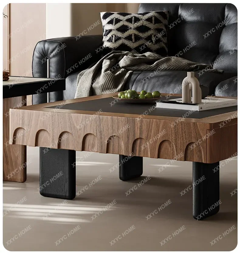 X-S  Medieval Style Square Coffee Table Combination Retro Modern Living Room Home Travertine Coffee Table HG