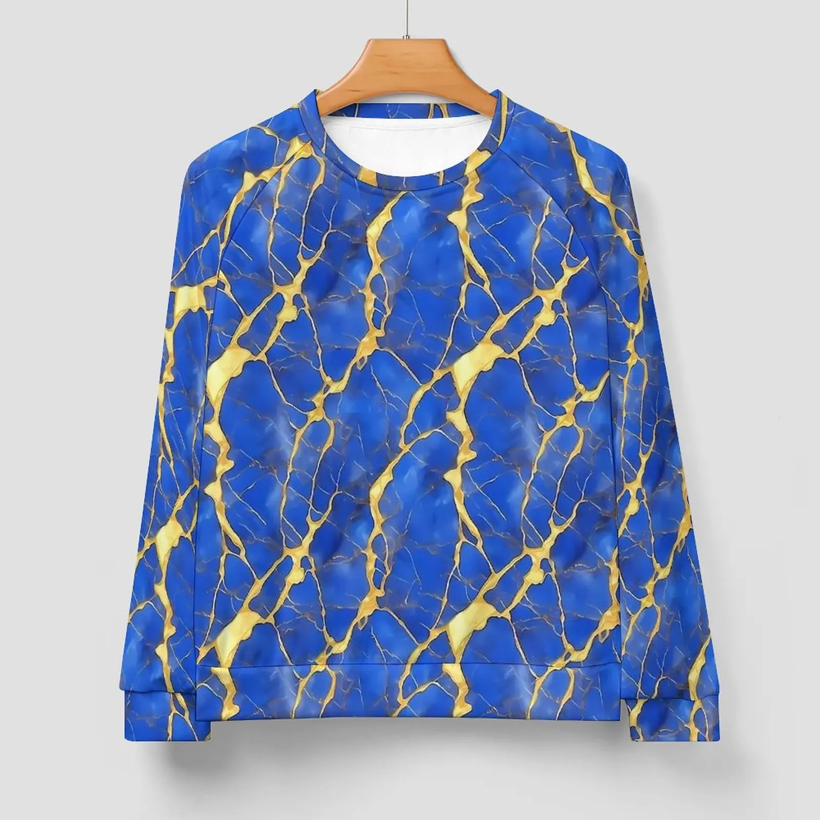 Blue And Gold Marble Casual Sweatshirts  Harajuku O Neck Hoodies Autumn Long Sleeve Streetwear Oversized Hoodie Birthday Present