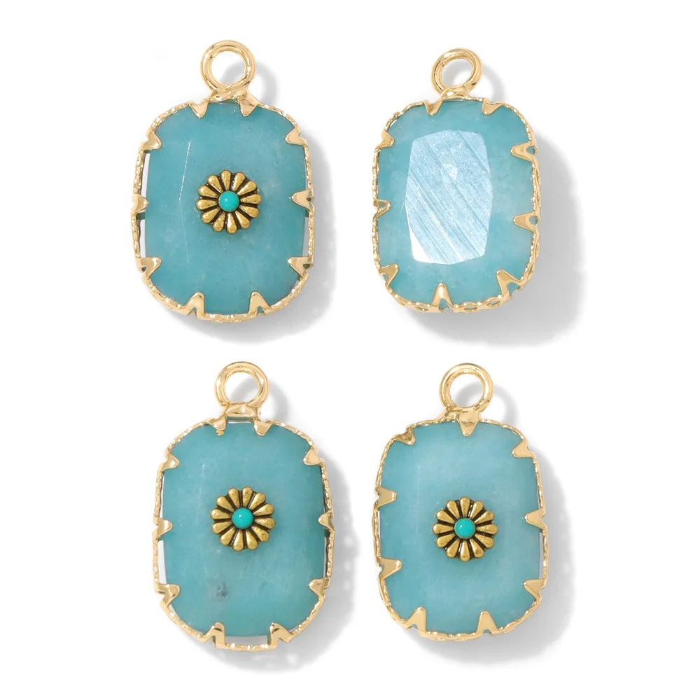2Pcs Faceted Square Shape Pendant Natural Stone Jade Crystal Quartz Charms For Jewelry Making Earrings DIY Necklace 13x21mm