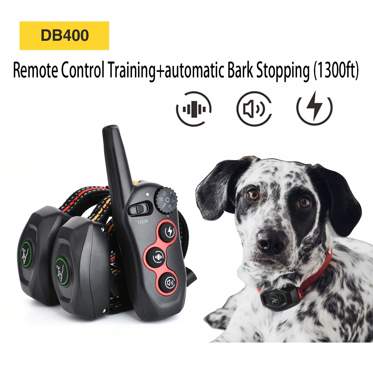 

Dog Bark Collar, Dog Training Collar with Remote, IPX7 Waterproof with 3 Training Modes, Rechargeable E-Collar for All Breeds