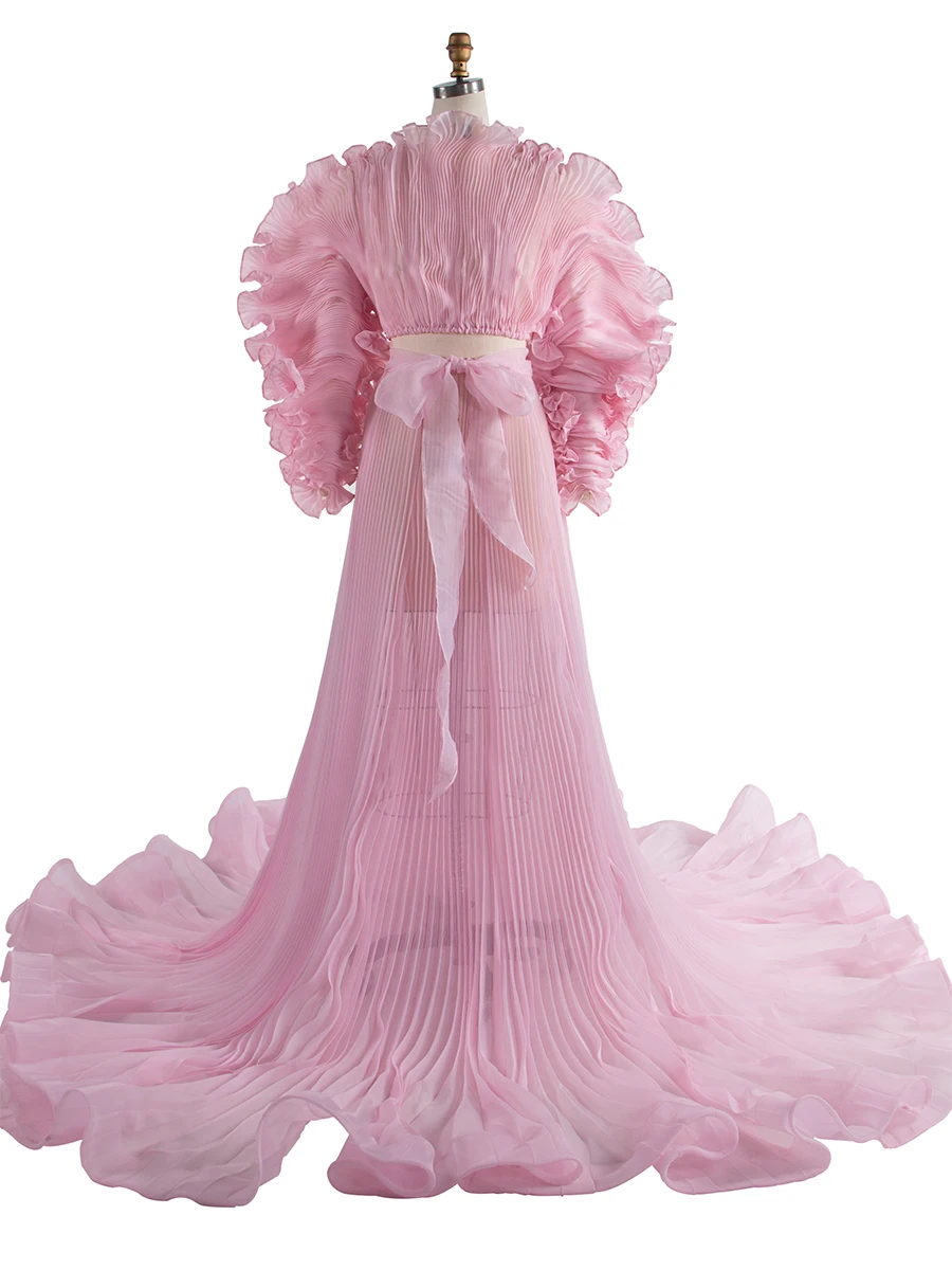 

Custom 2 Piece Set Pleated Organza Maternity Photoshoot Dresses Big Skirt Sheer Dress for Pregnancy Shooting Baby Shower Dress