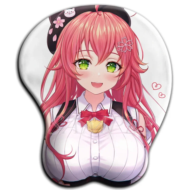 

Kawaii Hololive Sakura Miko 3D Oppai Mouse Pad Anime Gaming Mousepad with Soft Silicone Wrist Rest for Pc Gamer