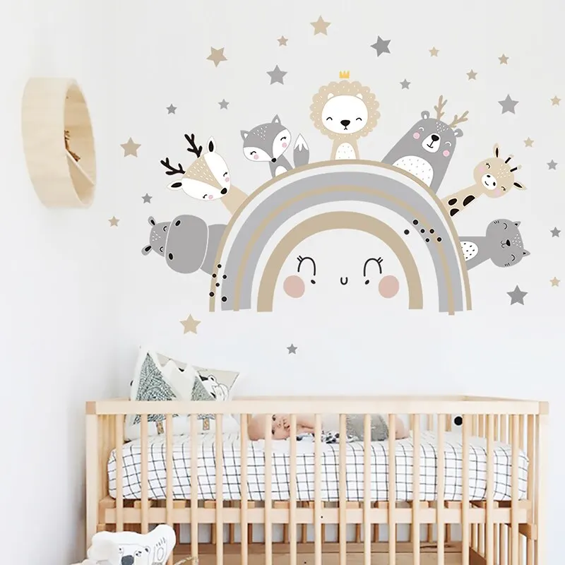 1Pc Cartoon Animals Rainbow Wall Stickers Waterproof Removable PVC Kids Room Kindergarten Home Decoration