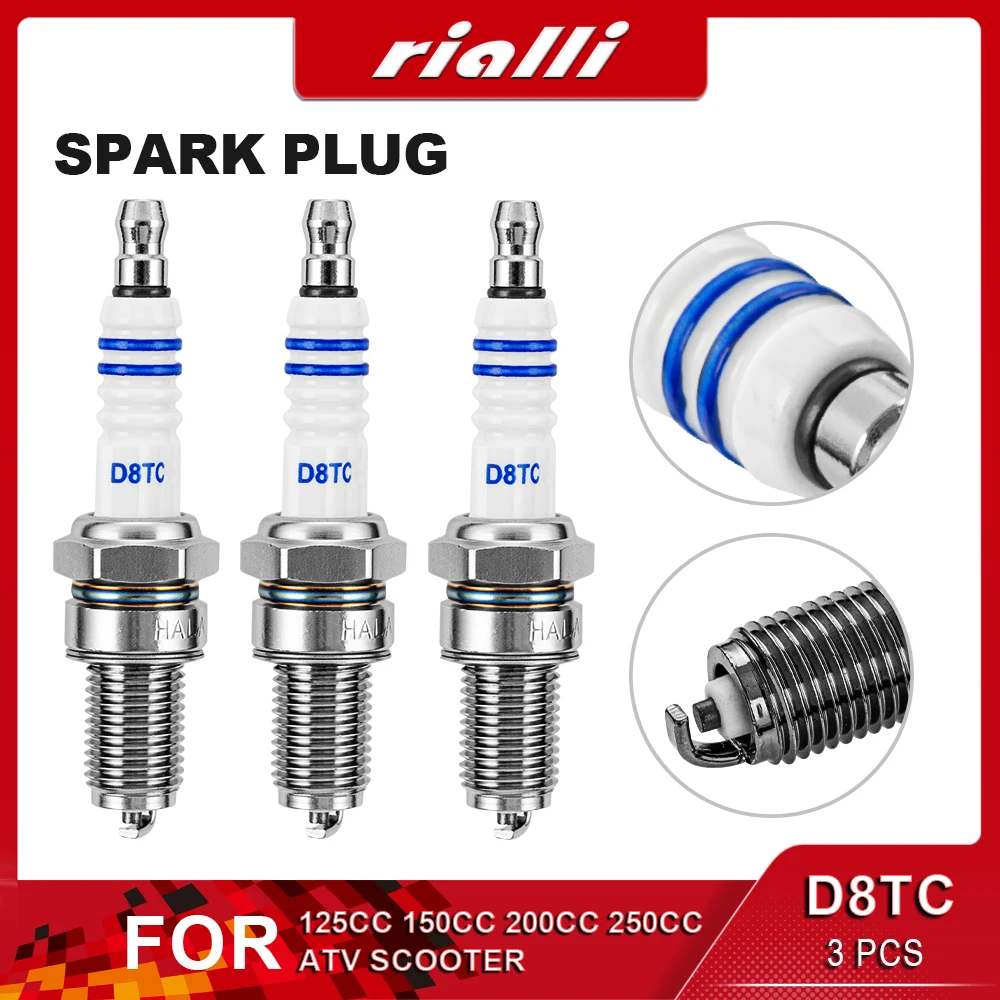 3PCS Racing Spark Plugs D8TC For Vertical Engine CG Series 125cc 150cc 200cc 250cc Off-road Vehicle 250CC Motorcycle Scooter ATV