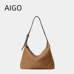 Aigo-女性のための高級シングルショルダーバッグ,大容量バッグ,シンプル,脇の下バッグ,新しいファッション,2024