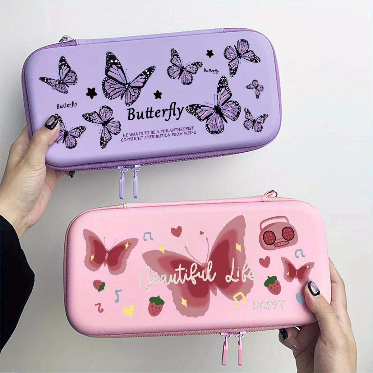 

Pink Purple Butterfly Nintendo Switch Portable Travel Bag with Pocket Game Console Anti-collision Shell Carrying Storage Case