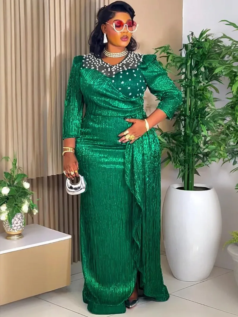 

Plus Size African Party Dresses for Women Dashiki Diamond Bodycon Slit Long Dress Elegant Turkey Muslim Wedding Evening Gown
