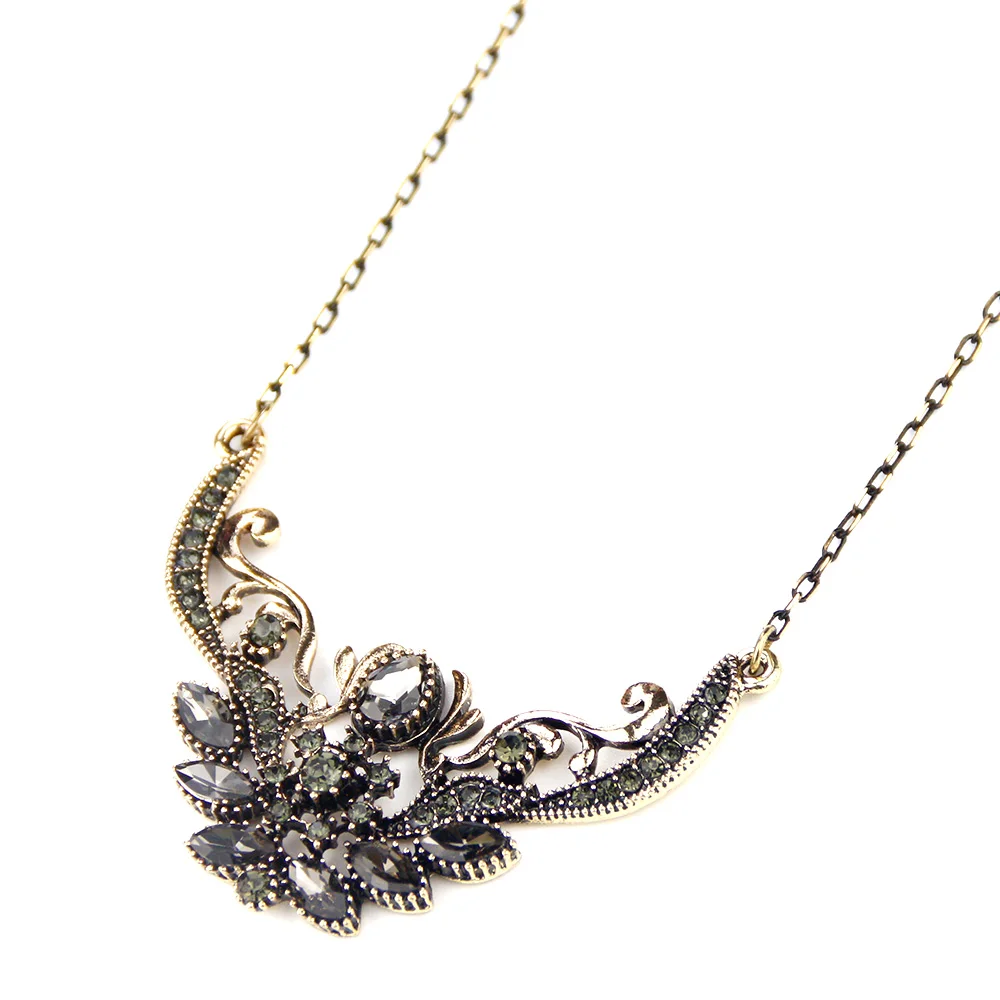 Sunspicems Grauer Kristall Böhmen Türkische Frauen Anhänger Halskette Retor Gold Farbe Indische Blume Charm Halsband Hochzeit Schmuck 2021
