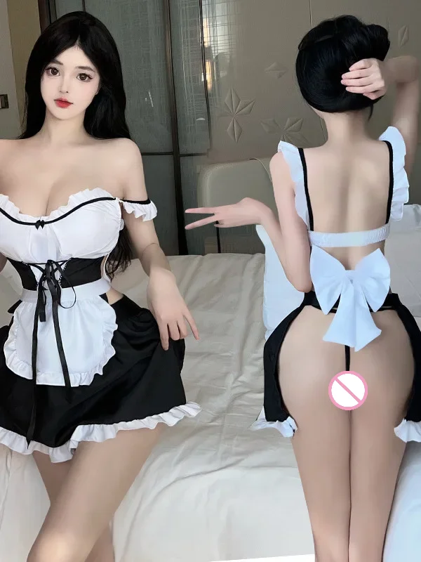 Exotic Sweet Mini Dress Tank Tops Hot Sexy Korean Women  New Underwear Female Sexy Maid Uniform Passionate Dress Elegant S933