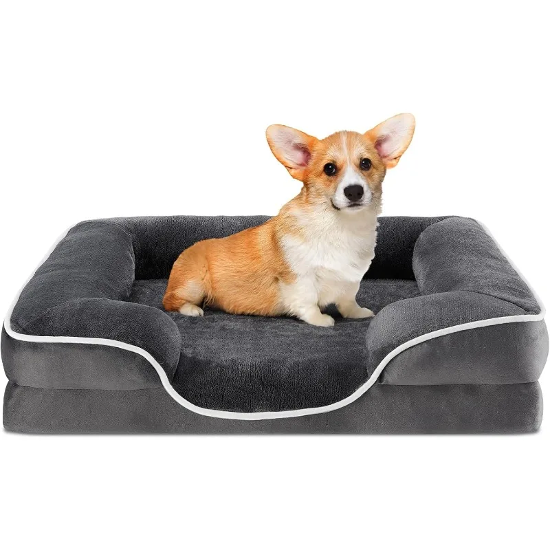 Orthopedic Dog Bed, Memory Foam Pet Bed for Medium Dogs with Washable Removable Cover Non-Slip Base Waterproof Liner Egg