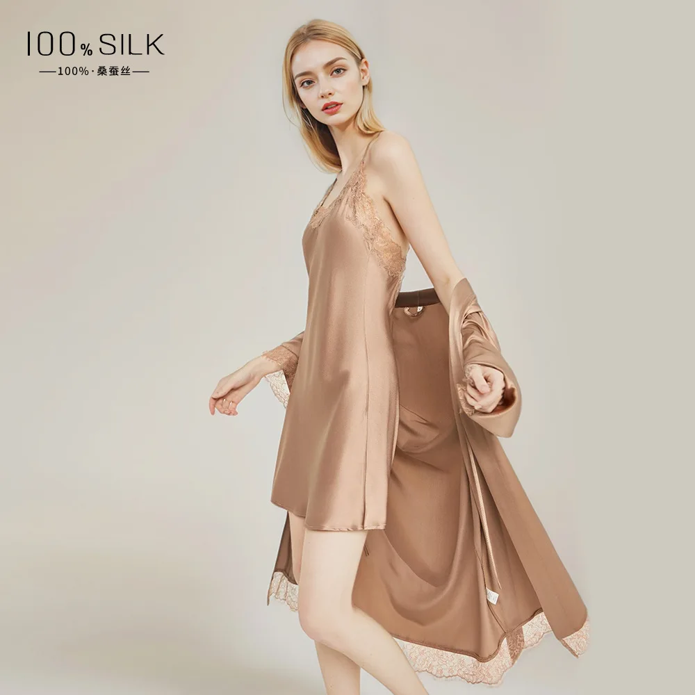 High Quality 19momme Heavy Real Silk Nightgown for Women Summer Elegance Morning Gowns 100% Shawl Home Wear Wholesale