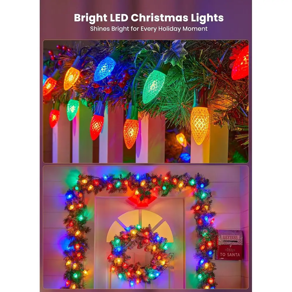 25.7ft 20-LED C9 أضواء مسار خارجية متعددة الألوان على شكل فراولة مع أوتاد ماركر، قابلة للتوصيل مقاومة للكسر لتزيين الفناء