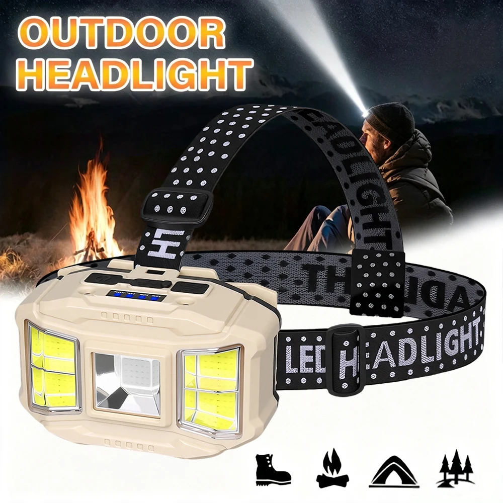 COB LED Powerful Headlamp USB Rechargeable Head Torch 18650 Battery Waterproof Headlight Outdoor Camping Fishing Search Lantern