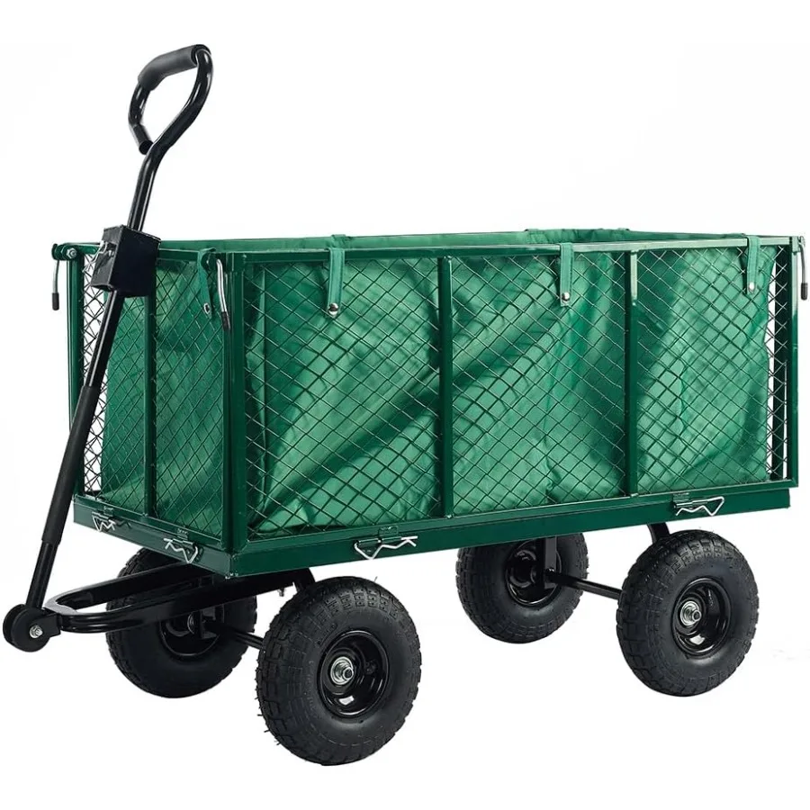 3-in-1 Oversized Steel Garden Cart, 880lbs 6.5 Cu.Ft Pullable Mesh Metal Garden Cart, All-Terrain Utility Cart with Removable L