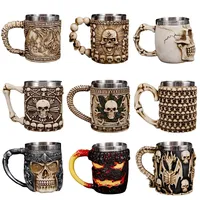 Creative 3D Skull Beer Mug Resin Stainless Steel Double Layer Coffee Mug Funny Mug Bar Kitchen Decor Cup Personalized Gift