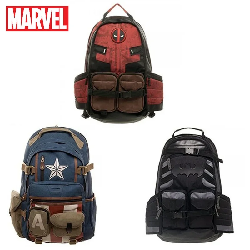 Marvel Avengers Deadpool Captains America Backpack Anime Cartoon Backpacks Outdoor Leisure Travel High Capacity Backpack